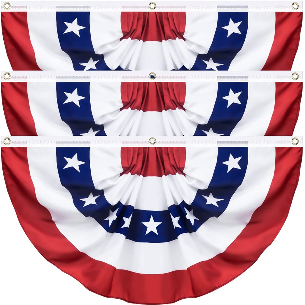 3-Pack USA Flag Banners, Pleated, 90 x 180 cm, Patriotic American Flag Bunting