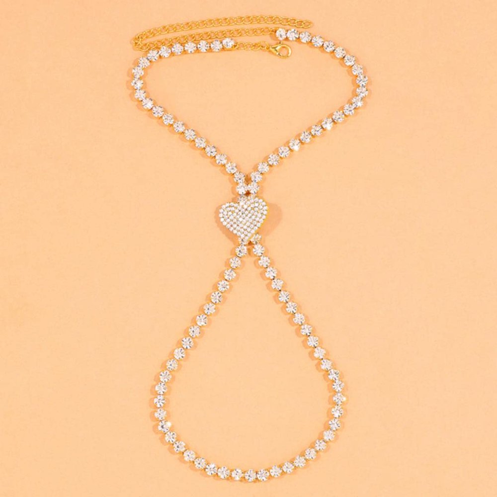 YAHOYA 1-Piece Heart Cross High-Heel Rhinestone Anklet, Gold-Plated Fashion Ankle Chain for Women