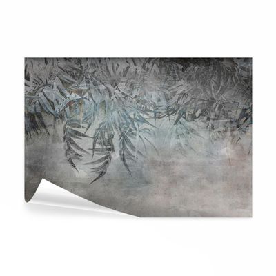 decomonkey Premium Palm Photo Wallpaper, 350 x 256 cm, Gray Stone-Effect Foliage