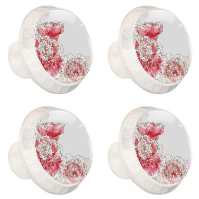 TBOUOBT 4-Pack Kitchen Cabinet Knobs, Drawer Knobs for Modern Cabinet Doors, Red Peony Floral Design