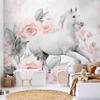 decomonkey Premium Horse Photo Wallpaper, 150 x 105 cm, Pink Roses, Flowers and Concrete view 2