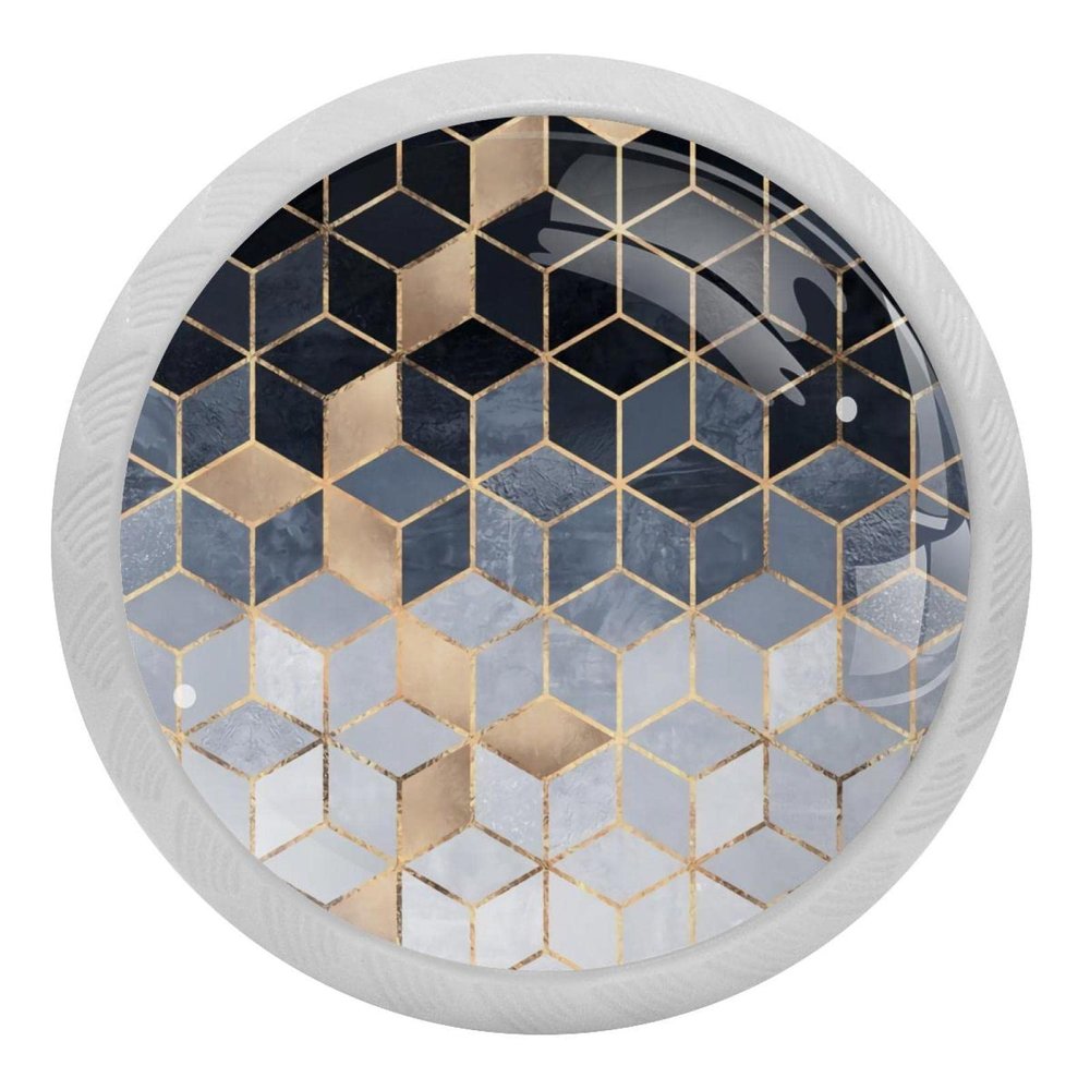 TBOUOBT 4-Pack Cabinet Knobs, Cube with Gold and Gray Geometric Pattern
