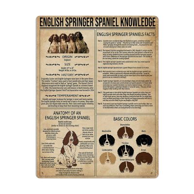 Lsjuee English Springer Spaniel Knowledge Metal Tin Sign, Vintage Poster for Bar, Home, Bathroom, Wall Decor, 8 x 12 in, Club Plaque
