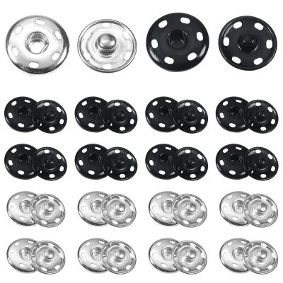 TOAOB 24 Sets Sew-On Snap Buttons, 21 mm Metal, Black and Silver