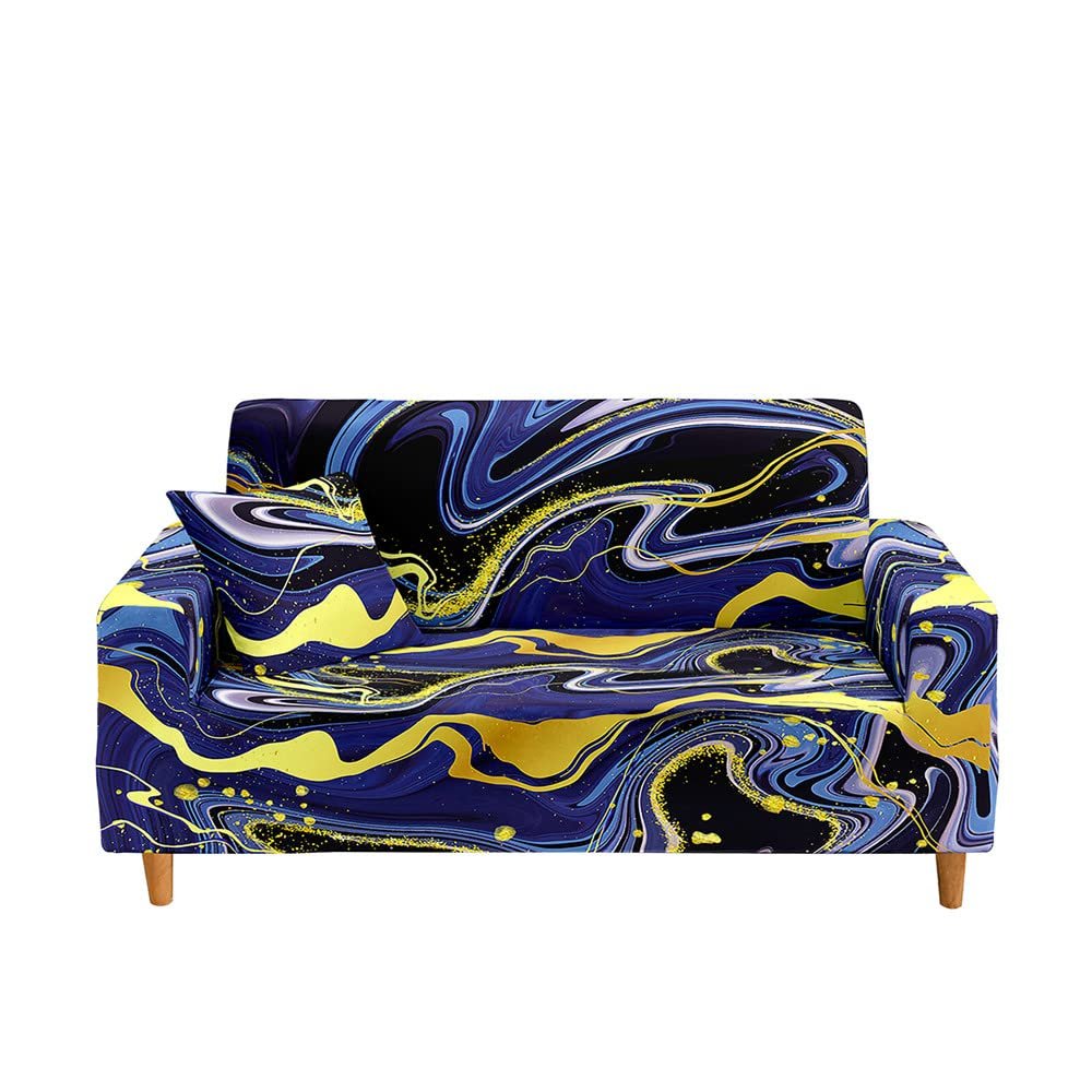 DOTBUY-SHOP 3D Marble Stretch Sofa Cover, Dark Blue, 145–185 cm