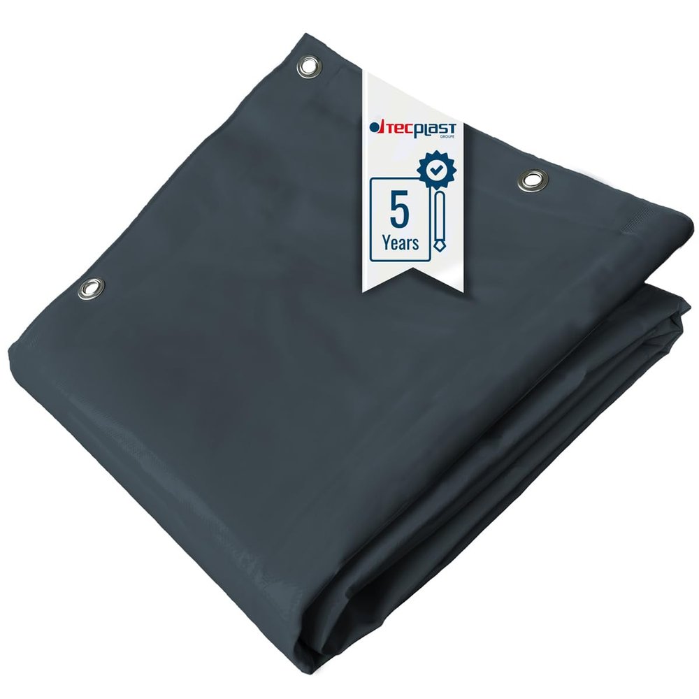 TECPLAST LP506CH Waterproof PVC Construction Tarpaulin, 2 x 8 m, Anthracite Gray, 5-Year Warranty