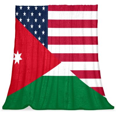 Plush Nap Blanket, Warm Cozy Soft Microfiber, American and Jordanian Flags