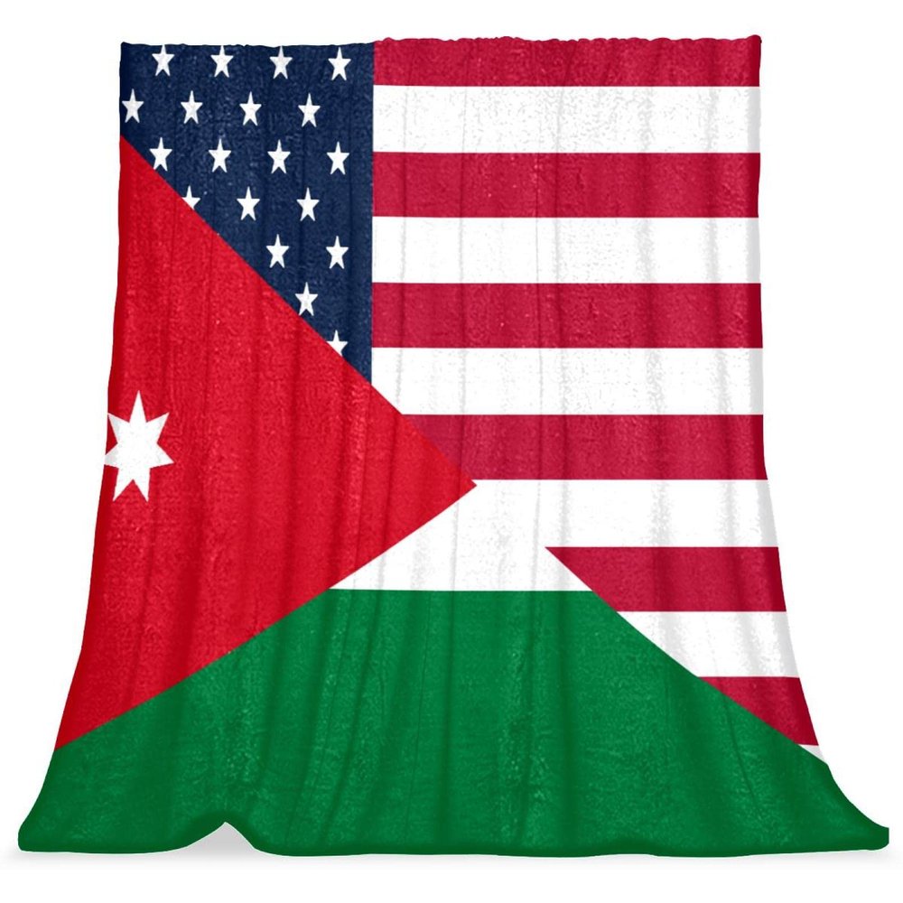 Plush Nap Blanket, Warm Cozy Soft Microfiber, American and Jordanian Flags