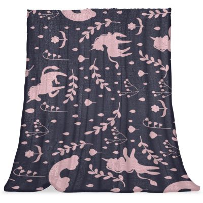 Plush Cozy Microfiber Nap Blanket, Purple/Pink Unicorn Cartoon