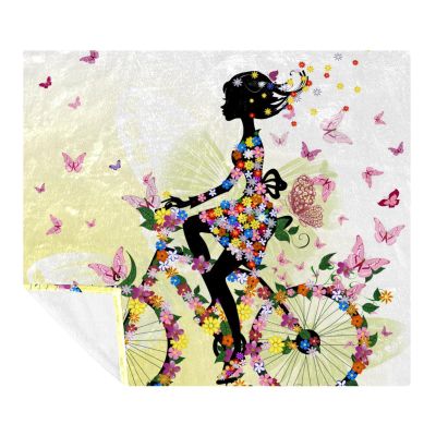 Plush Blanket, Nap Blanket, Warm Cozy Soft Microfiber Blanket, Butterfly Flower Cyclist Girl