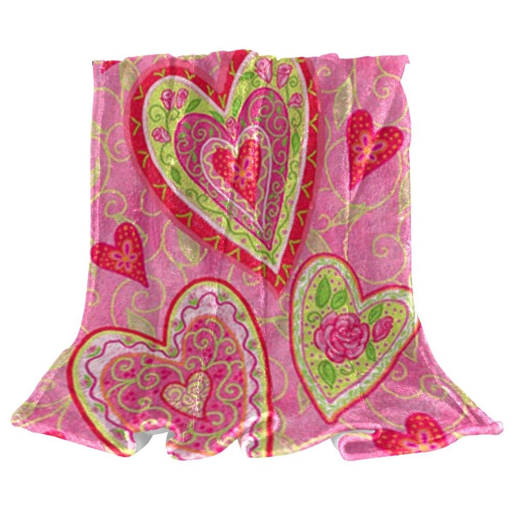TBOUOBT Fleece Throw Blanket, Decorative for Bedroom, Sofa, or Floor, Pink Heart Retro Rose