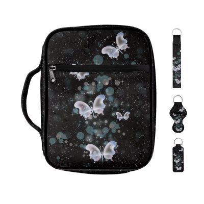 Xoenoiee Butterfly-Printed Bible Cover with Keychain and Chapstick Holders, Black