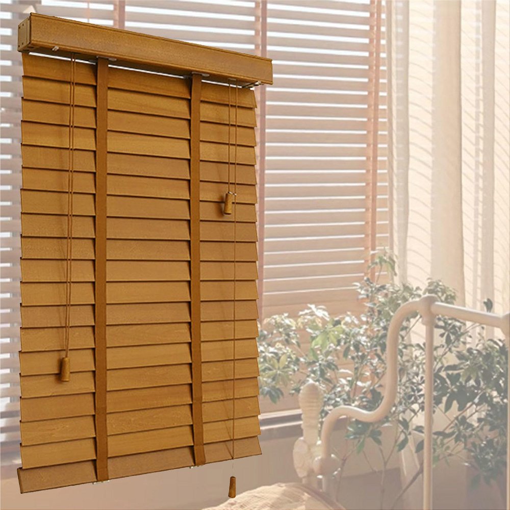 Suwooy Wooden Venetian Blinds, 50 mm Solid Wood Slats, WH-60 x 120 cm / 23.5 x 47 in