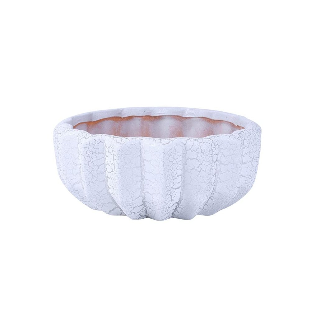 Indoor/Outdoor White Ceramic Planter Pots with Crackle Finish and Drainage Holes