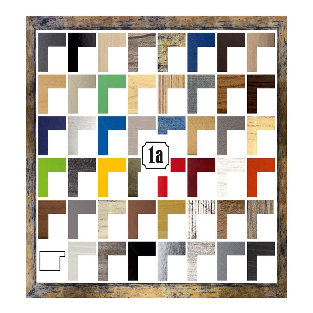 Multicolore Deluxe Poster Frame 60 x 90 cm, Mottled Blue-Gold, Clear Acrylic, White Backing