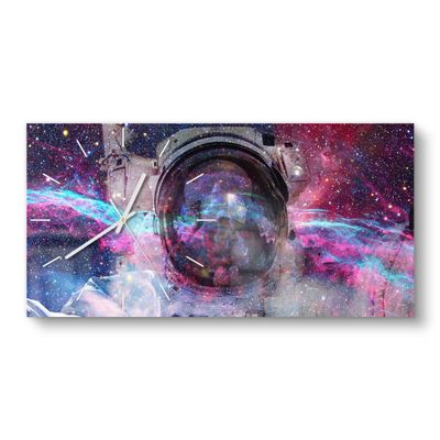 DEQORI Glass Wall Clock, Vertical 60 x 30 cm, NASA Astronaut in Nebula, Extra-Large XXL Design