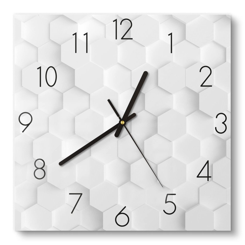 DEQORI Glass Wall Clock, 30 x 30 cm, 3D Honeycomb Pattern