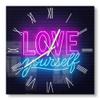 DEQORI Glass Wall Clock, 30 x 30 cm, Neon “Self-Love” Design view 1