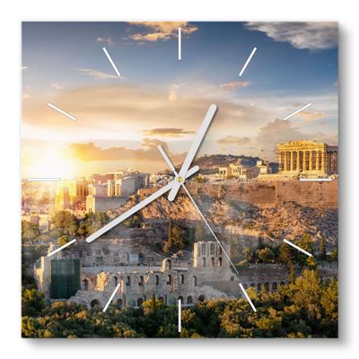 DEQORI Glass Wall Clock, 30 x 30 cm, Athens Acropolis Design