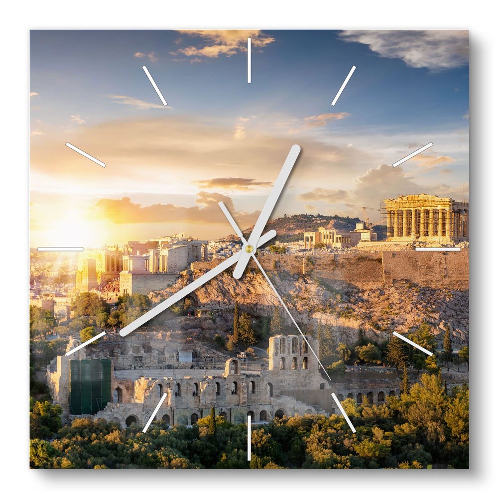 DEQORI Glass Wall Clock, 30 x 30 cm, Athens Acropolis Design
