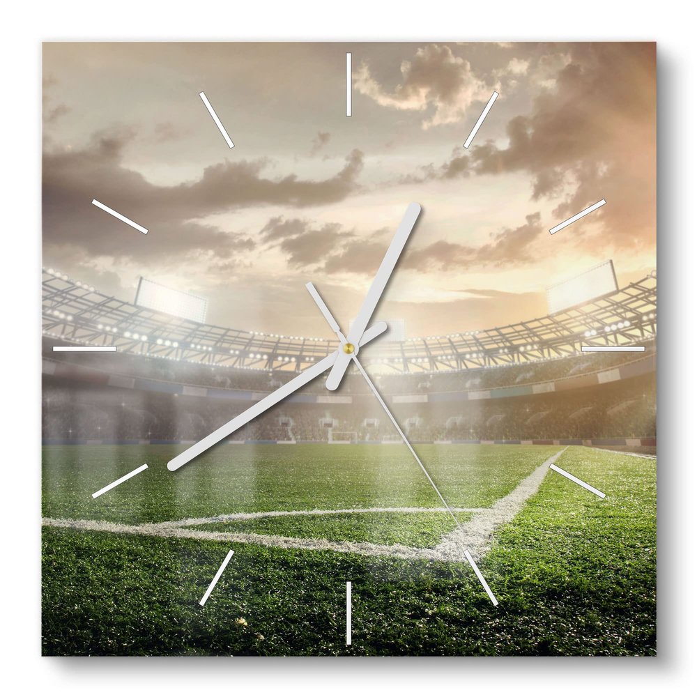 DEQORI Glass Wall Clock, 30 x 30 cm, Stadium Grass Corner Design