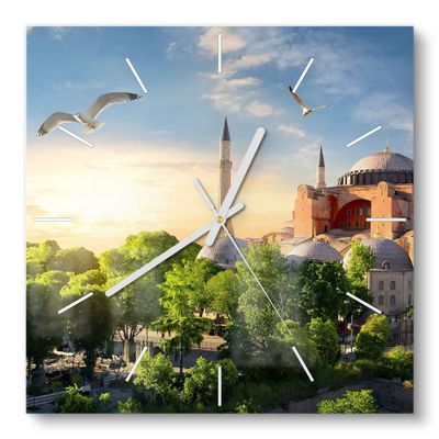 DEQORI Glass Wall Clock | 30 x 30 cm | Hagia Sophia at Evening