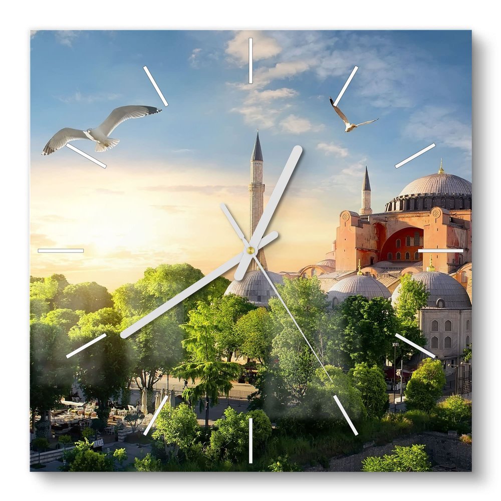 DEQORI Glass Wall Clock | 30 x 30 cm | Hagia Sophia at Evening