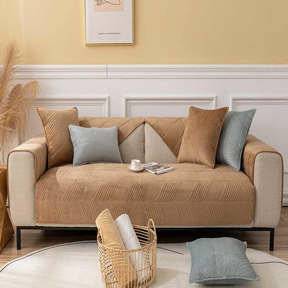 YWQJL Sofa Cover for L-Shaped and Sectional Sofas, Camel, 90 x 210 cm