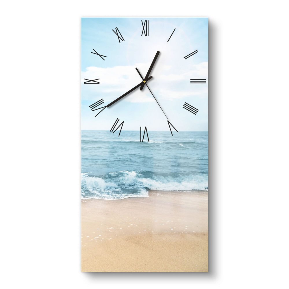 DEQORI Glass Wall Clock, Horizontal 30 x 60 cm, Waves at the Beach