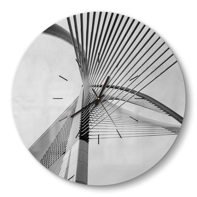 DEQORI Glass Wall Clock, Round, 50 cm, Bridge Cables Detail, XXL Design, Silent