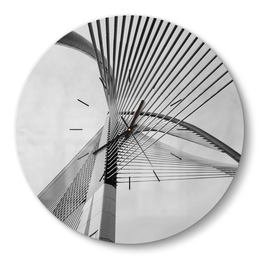 DEQORI Glass Wall Clock, Round, 50 cm, Bridge Cables Detail, XXL Design, Silent