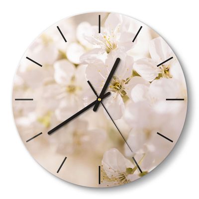 DEQORI Glass Wall Clock, Round, 30 cm, Open Cherry Blossoms