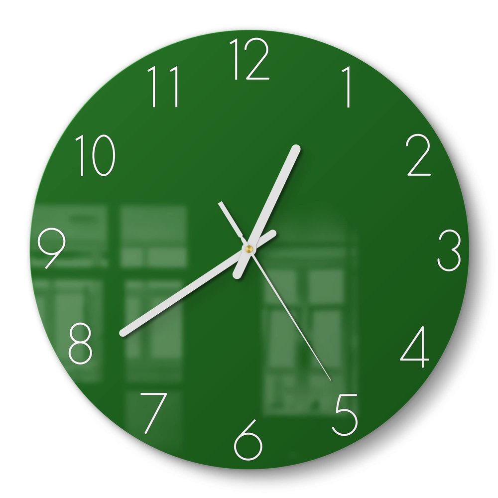 DEQORI Round Glass Wall Clock, 30 cm, Solid Dark Green