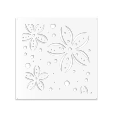 Perforated Furniture Panel, FLOWERS Model, White PVC, 73 x 73 cm
