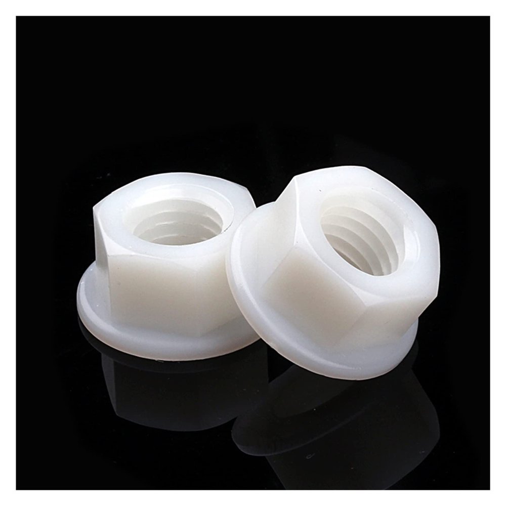 Nylon Hex Flange Nuts M3–M12 for Heat/Electrical Insulation, White M6 (50 pcs)