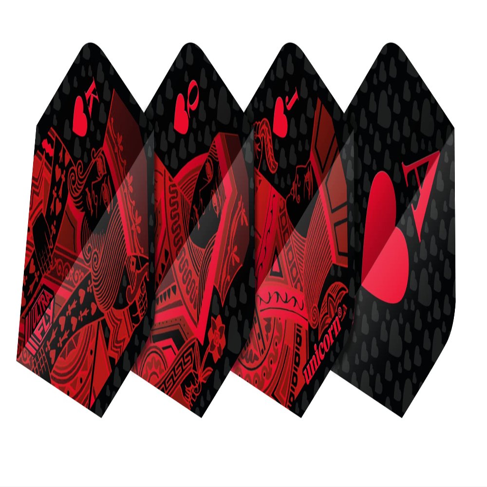 Unicorn Ultrafly Dart Flights, Royal Flush Design, Ultra-Durable 100-Micron Polyester-PET, Red, Standard Plus Shape