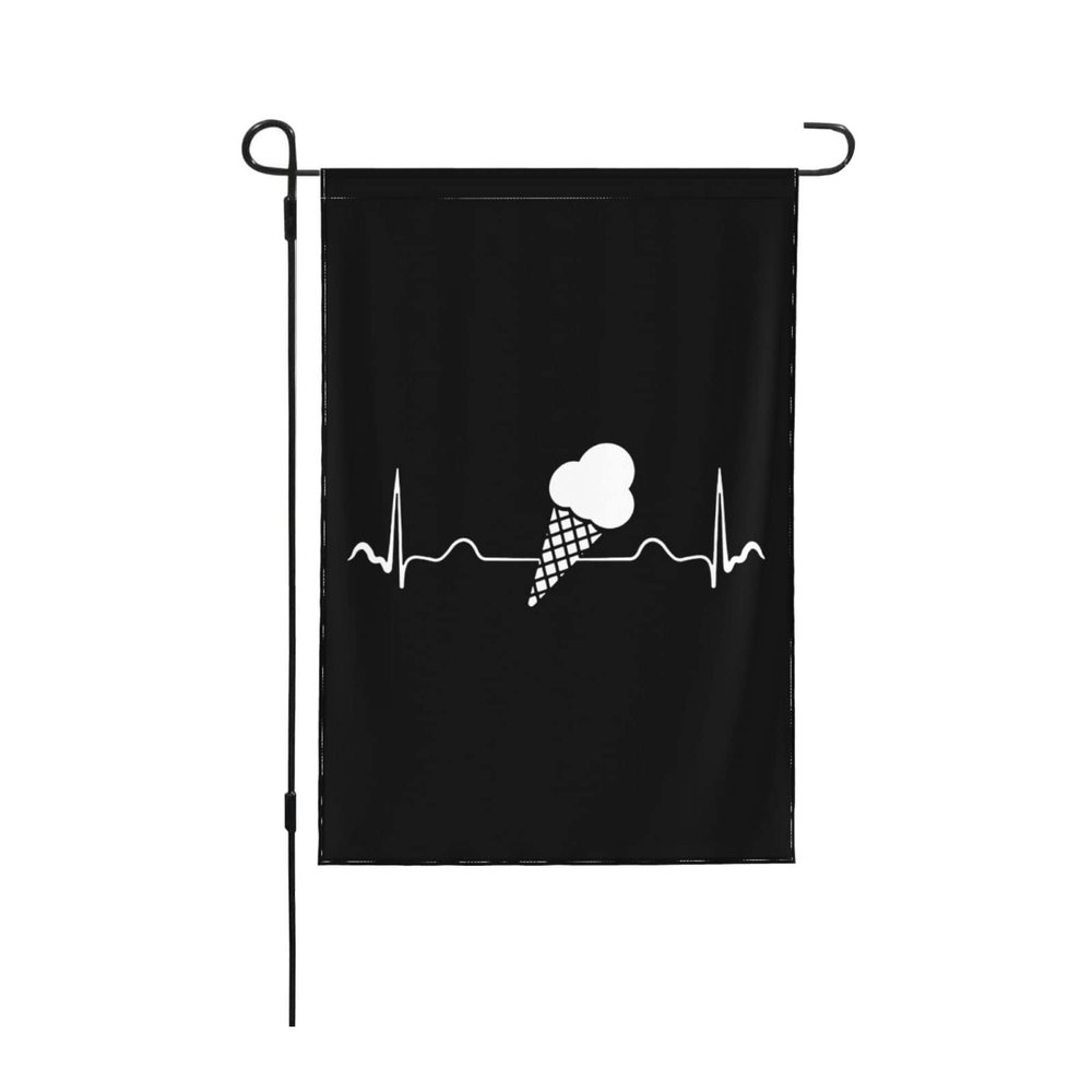 Ice Cream Heartbeat Double-Sided Vertical Yard Flag, All-Season Outdoor Decoration, 12.5 x 18 in