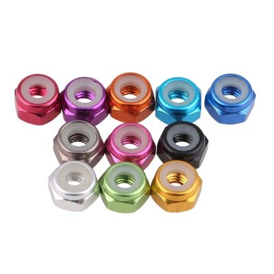 10 Aluminum Lock Nuts, M2–M6, Anodized Hex Nylon-Insert Self-Locking Nuts, Black M2