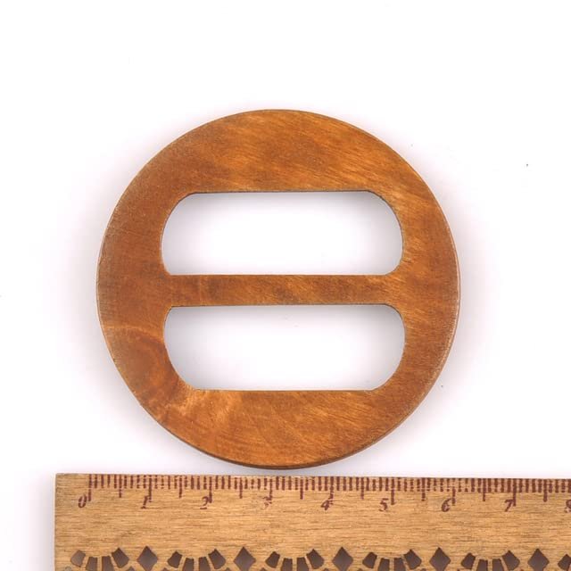 Wooden Round Ring Belt Buckles for Clothing and Bags, 2 Pieces, m2591, 60 mm