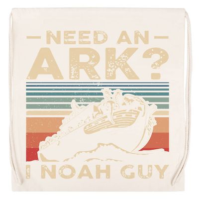 GENIGMAE “Need an Ark? I Noah Guy” Funny Christian Cotton Drawstring Gym Bag, Beige