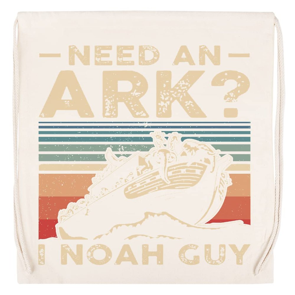 GENIGMAE “Need an Ark? I Noah Guy” Funny Christian Cotton Drawstring Gym Bag, Beige