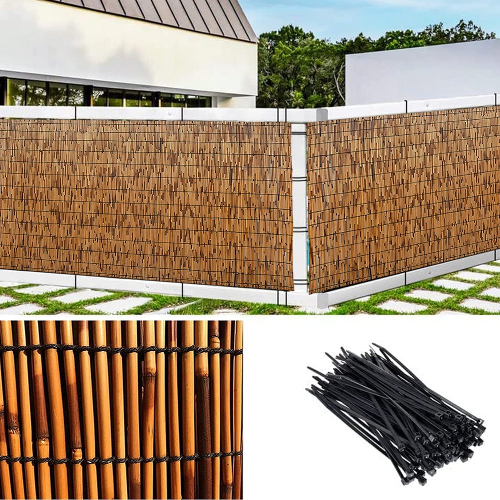 XIGOUZIQU Natural Bamboo Fence for Garden, Handwoven Reed Fence, Decorative Willow Roll Edge, Sun Shade, Waterproof, 61 x 213 cm (2 x 7 ft)