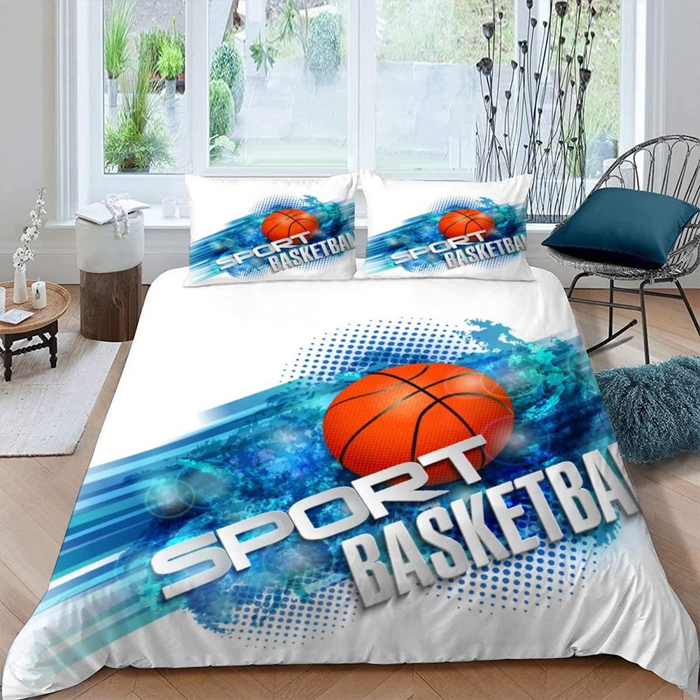 VASENA Basketball Bedding Set, 135 x 200 cm, 3-Piece Kids' Microfiber Set