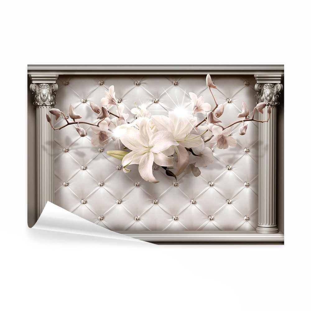 decomonkey Premium Flower Leather Photo Wallpaper, 350 x 256 cm, XL, Lilies, Beige