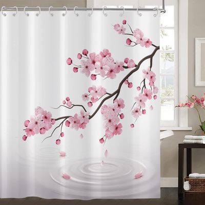 Hnmdmyi Sakura Flower Shower Curtain, Pink, 71 x 79 in