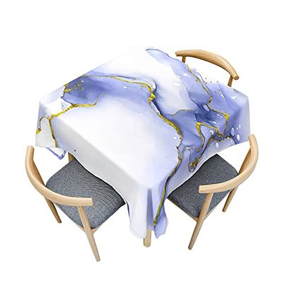 Morbuy Square Marble-Pattern Tablecloth, Waterproof, Wipeable, Purple, 120 x 120 cm