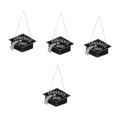 STOBOK 4-Piece Hanging Wooden Graduation Signs with Cap Design