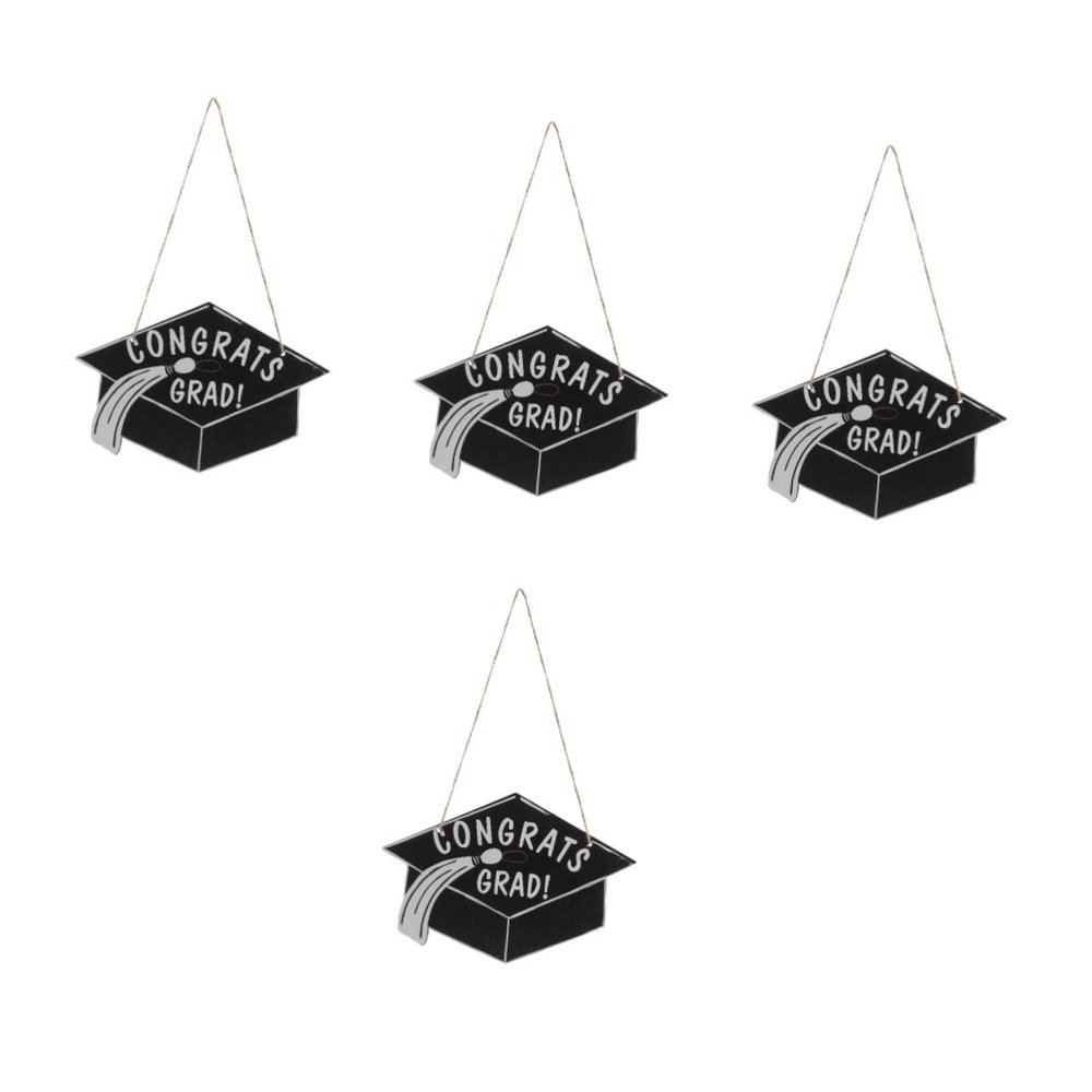 STOBOK 4-Piece Hanging Wooden Graduation Signs with Cap Design