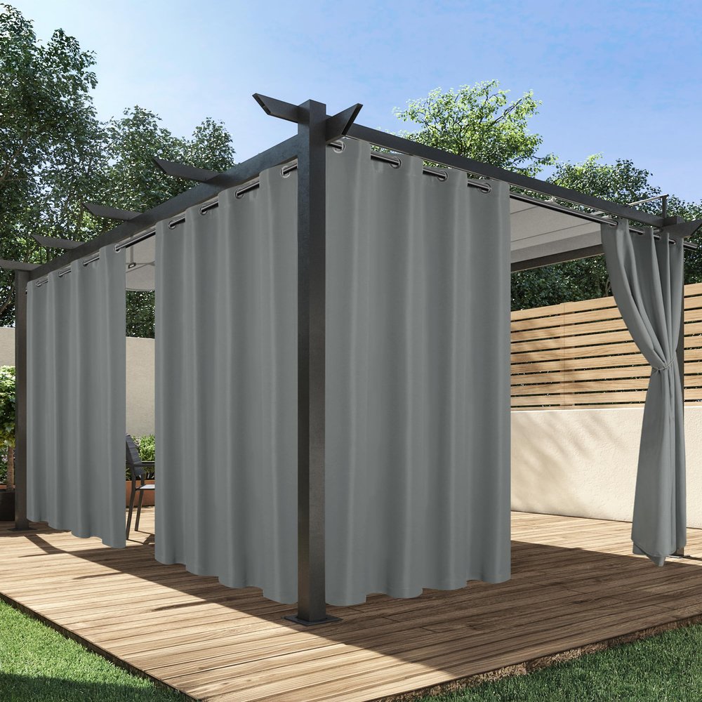 HolidayIdeas Outdoor Curtains for Patio, Waterproof, 4 Panels, 137 x 308 cm, Gray