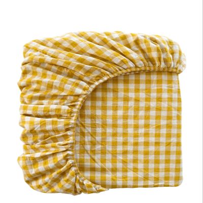 Plaid Fitted Sheet for Box Spring Beds, 100% Washed Cotton, 90 x 200 + 20 cm, Color U